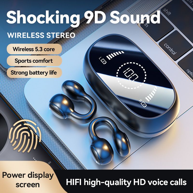 2026 New Private Mold M47 Open Ear Clip Bone Conduction Bluetooth Headphones Non-In-Ear Sports Wireless Earbuds Built-in LED Digital Power Display, Large Capacity Battery Ultra Long Standby & Playback Time