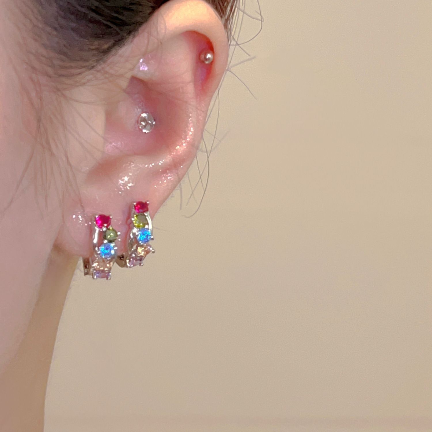 H69 Women's Color Zircon Small Earrings Contrast Diamond Row Earrings Jewelry Gift