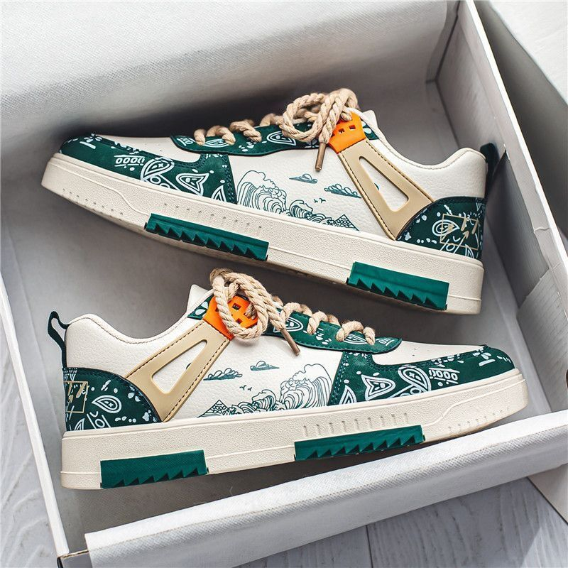 C022 Men's Summer New Breathable Graffiti Small White Shoes Versatile Platform Athleisure Board Shoes