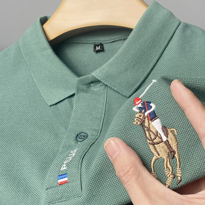 2218 Men's Fashion Casual Temperament Solid Color Embroidered Polo Shirt