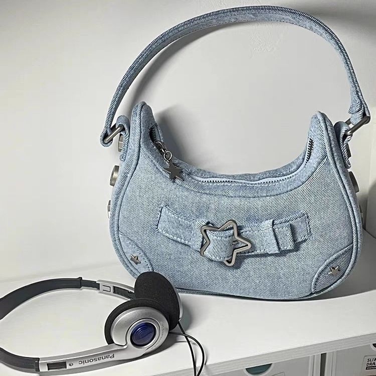 Y2K Purse Retro Stars Shoulder Bag Women Denim Handbag