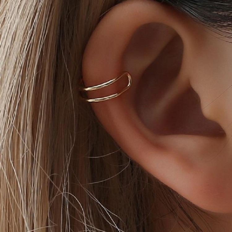 1pc women Clip Earrings Without Ear Hole Simple Retro Romantic Double C Cartilage U-shaped double-layer Jewelry