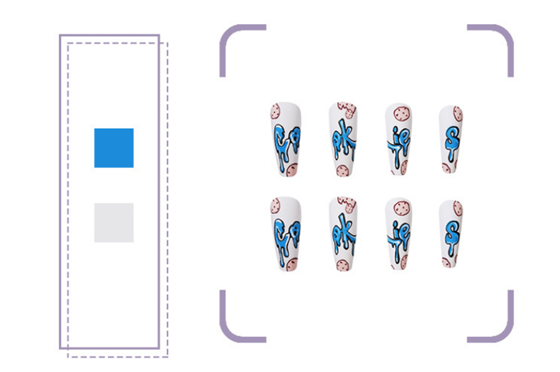 JP1169 Extra Long Coffin Press on Nails, 24Pcs Glossy Ballerina Acrylic Nails, Cookies Graphic False Nails with Design Full Cover Fake Nails for Women & Girls