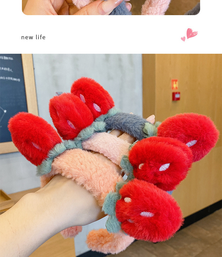 FG6 Autumn Winter Furry Hair Band Cute Strawberry Face Wash Makeup Spa Shower Hairband For Children Girls Headband Hair Accessories
