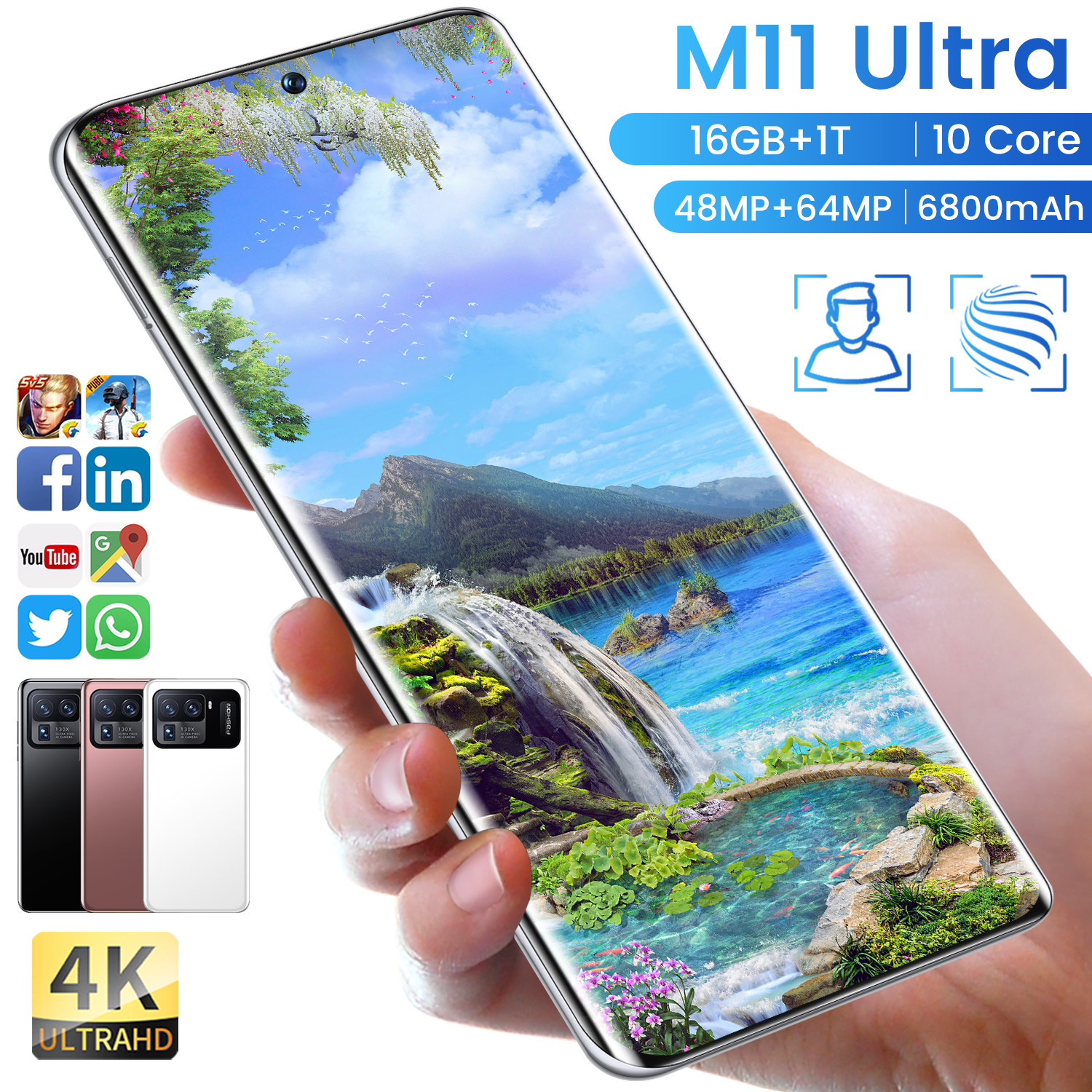 Global Version M11 Ultra 7.3 inch Smartphone 5G 16GB+1TB 6800mAh 64MP Unlocked Cell Phone Mobile Phones Smartphone Android