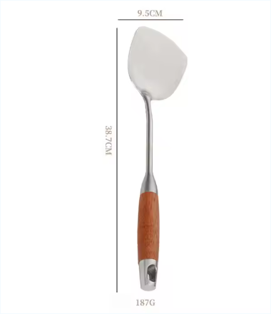  Portable Pure Titanium Spatula With Long Wood Handle Cooking Tool 