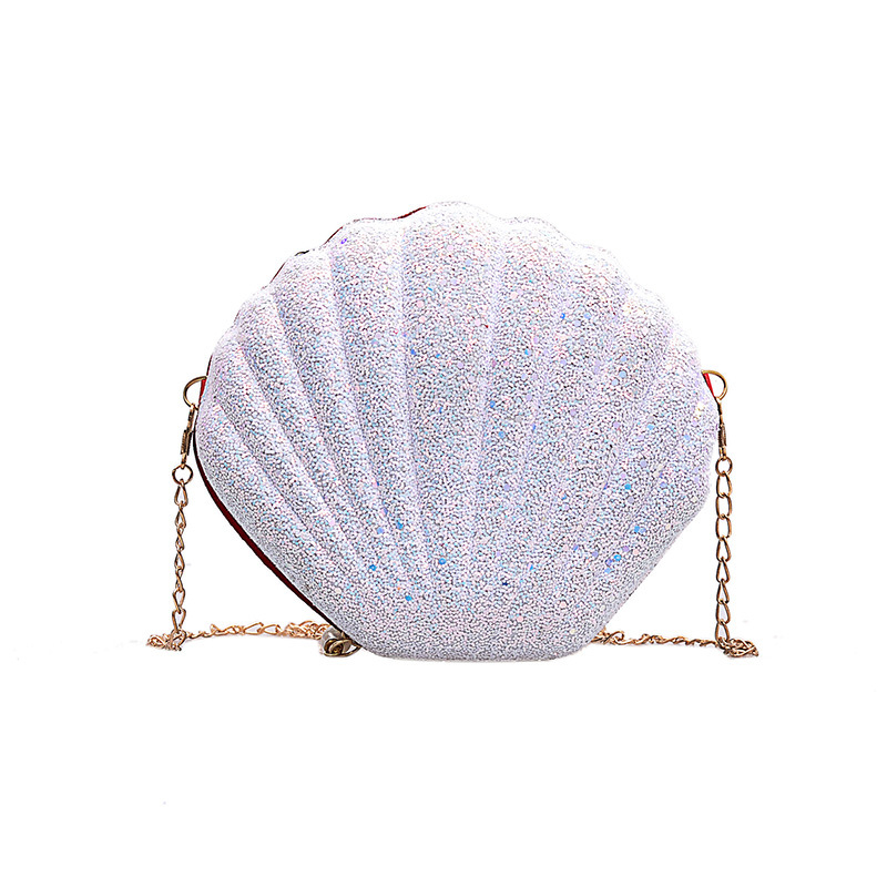 Shoulder bag CRRshop free shipping hot sale female new fashion trend shiny crystal shell cross-body mini bag Korean version fairy fashion versatile shoulder bag women Chain messenger bagswhite