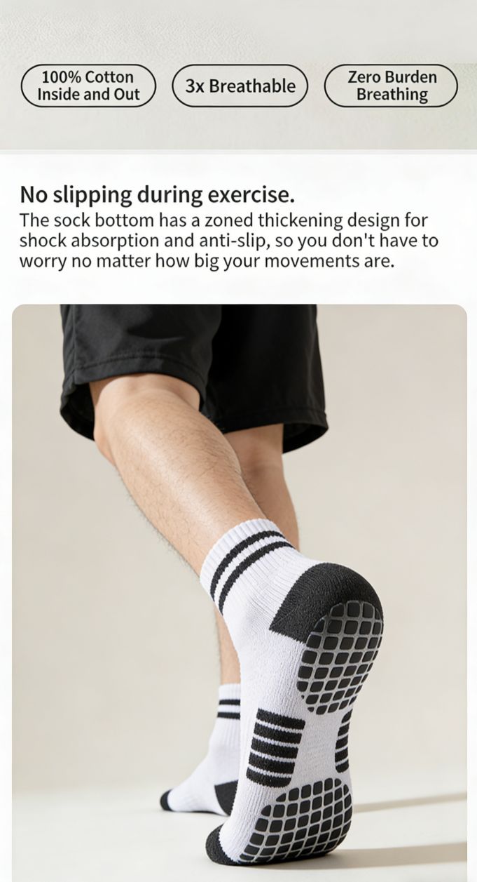 Men's Professional Sports Socks, Quick Dry Fitness Running Socks, Thickened Heel & Toe, Wear Resistant Non-Slip Low Cut Socks for All Seasons
