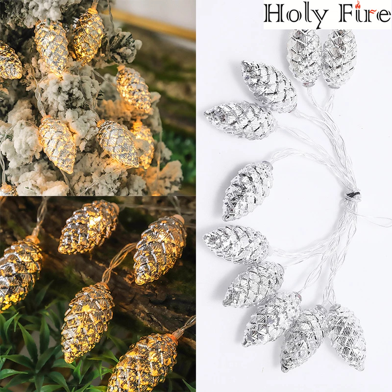 Holy Fire 1.5M 10 Led Pine Cone Fairy Lights Christmas Decoration 2023 Festoon Tree Decor Christmas Lights New Year's 