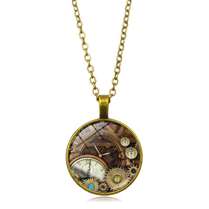 Mechanical Time Gemstone Pendant Necklace CRRSHOP free shipping