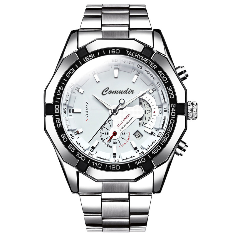 Men Business Luminous Automatic Quartz Watch Waterproof Calendar Multifunctional Stainless Steel Strap Quartz Clock Watch