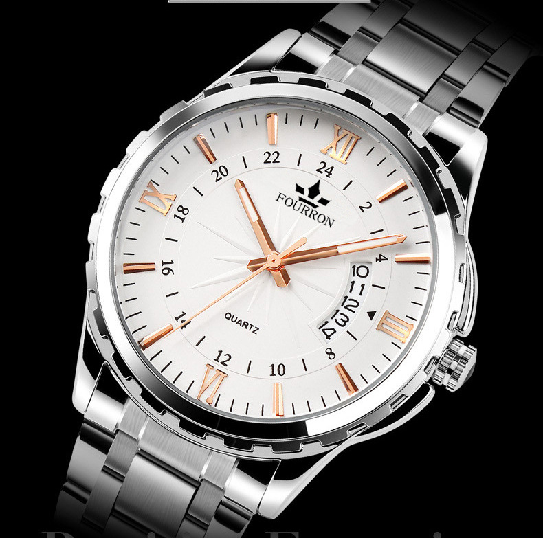 Men's Stainless Steel Watch Calendar Luminous Swiss Quartz Watch Non-Mechanical Stainless Steel Waterproof Watch