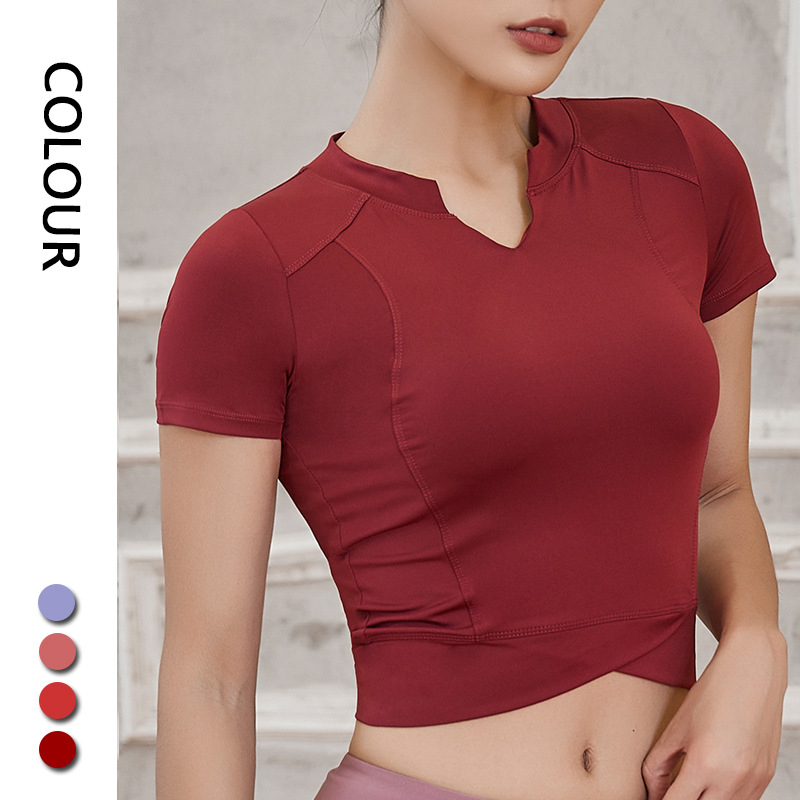C039 Sports Crop Tops Yoga Fitness T-Shirt Gym Wear For Women