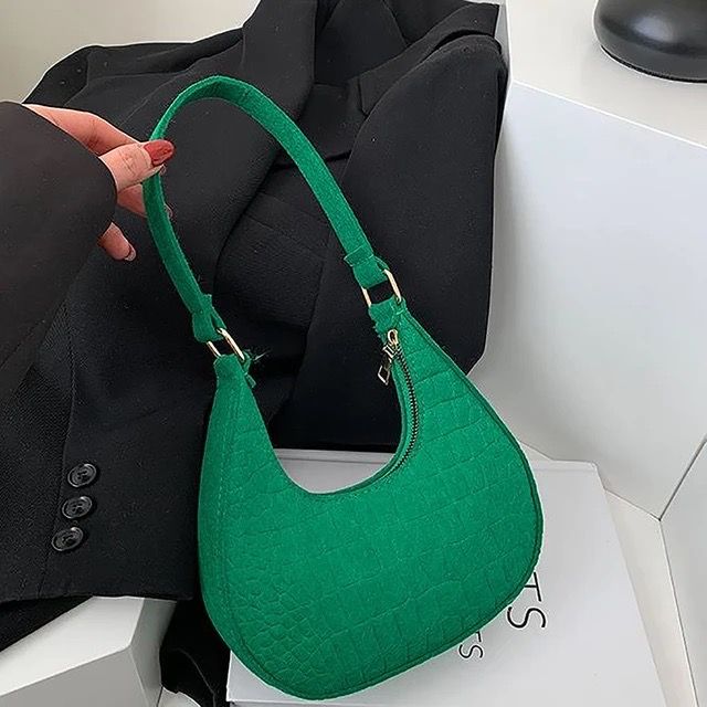 Candy Color Advanced Design Texture Armpit Handbags Felt Shoulder Bags For Women Women's Subaxillary Bag Purses Crescent BagGreen