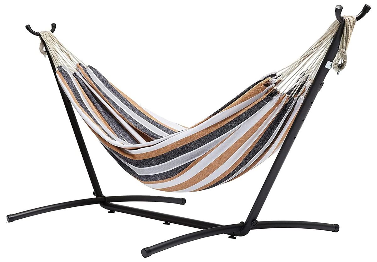 Basics Double 2 Person Heavy Duty Hammock with Space Saving Steel Stand and Carrying Case, 470lb Capacity, Multi Color, 118 x 46 x 39 inches
