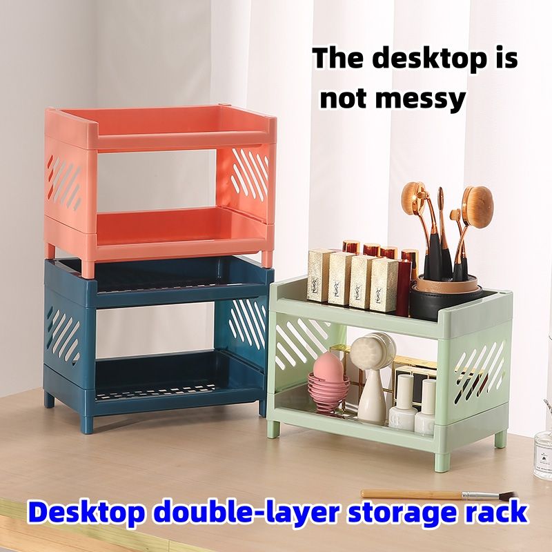 Storage Rack，Desktop storage rack, bathroom double-layer plastic cosmetics storage, stationery, book organizing box, desk storage rack