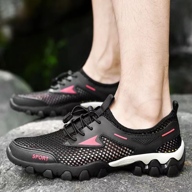 Net surface wading men 2024 soft sole non-slip outdoor Shuoxi shoes Breathable elastic slip-on shoes 9005