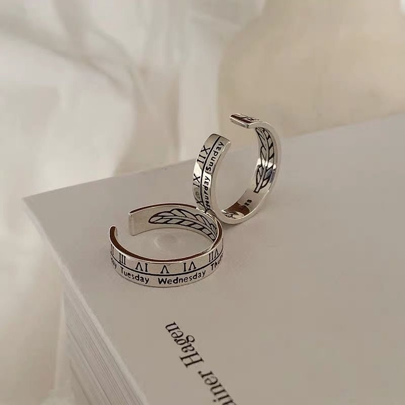 AKAKD Netflix ins cold wind vintage Roman numeral ring niche design men and women models couple finger ring ring tail ring