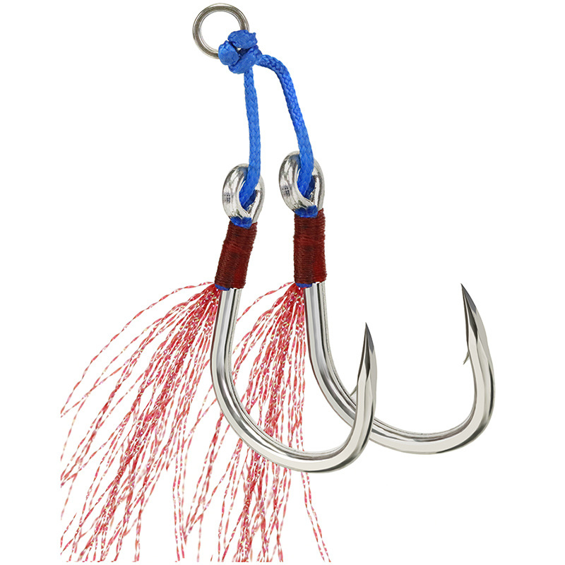 Fishing Assist Hooks Stinger Jigging Hooks Double Assist Replacement Fishing Hooks for Slow Pitch Jigs Vertical Jigging Lures 2pcs