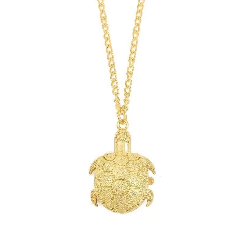 Classic Pocket Watch Golden Creative Retro New Style Flip Turtle Necklace Golden Turtle Quartz Watch