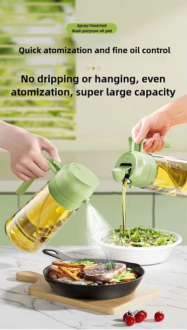 470ml Glass Oil Dispenser Bottle - Dual-Function Spray & Pour, Wide Mouth, Leak-Proof Design, Ergonomic One-Handed Use, Easy to Clean, Drip-Free Kitchen Oil Container  