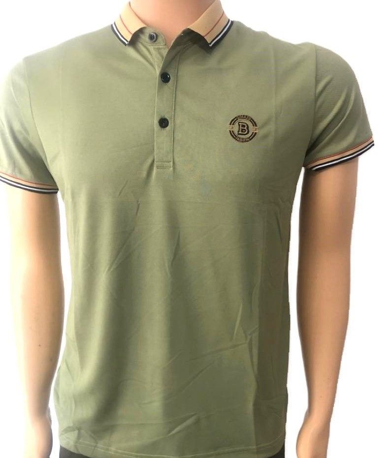 Summer Mature Contracted Short-Sleeved Men T-Shirt Lapel T-Shirt Men's Short-Sleeved High Collar Bottom Men's Shirt GREEN