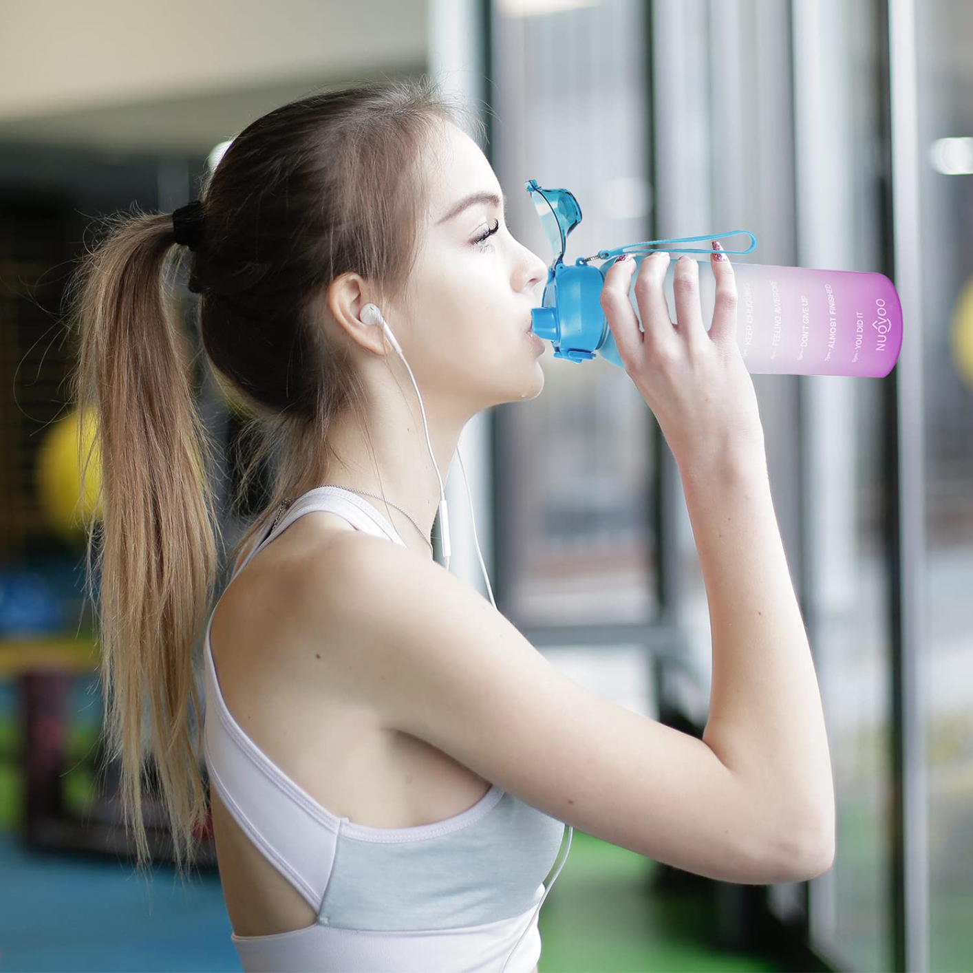 2 PCS 64oz/2L Motivational Sports Water Bottles with Times to Drink, Daily Measured Tracking Time Marks Water Cup Removable Strainer Leakproof BPA Free
