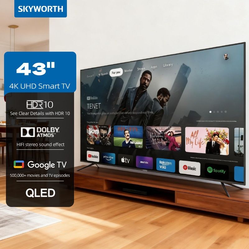 SKYWORTH Global Version 43 Inch 4K Ultra HD QLED Smart Google TV, LED Display with Google Assistant, Ultra Slim Design, High Clarity Visual Experience for Home Entertainment
