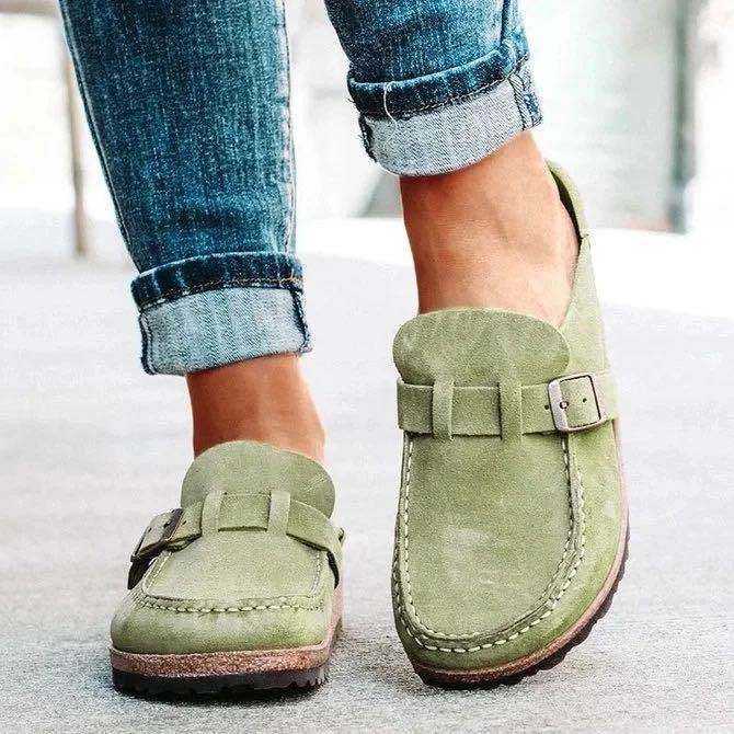 Summer 2025 European and American semi-flip-top, outwar-worn belt buckle semi-flip-top women's large-sized casual slippers