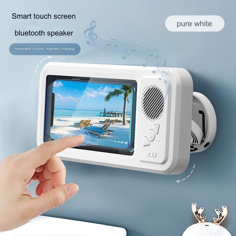 Retractable bathroom waterproof mobile phone box with Bluetooth speaker, punch-free 360° rotating mobile phone holder