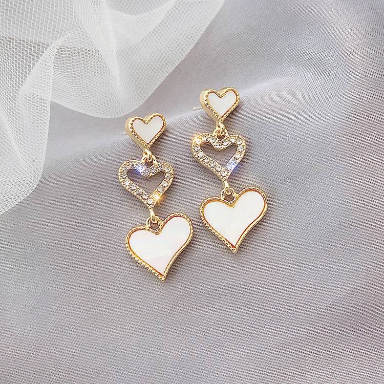 M976 Bling Bling Crystal Heart Dangle Earring Shiny Rhinestone Shell Love Heart Earring For Women Girls