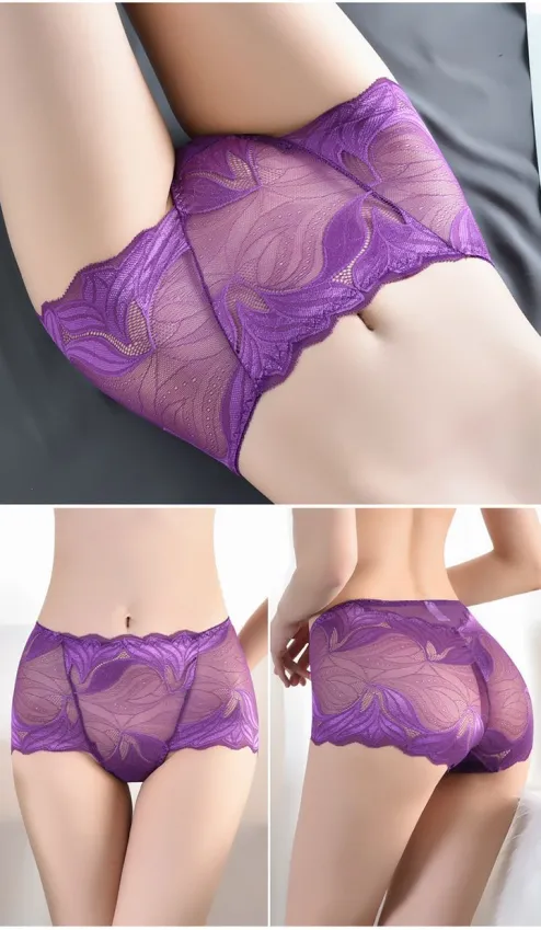 3 Pack High Waist Tummy Control Panties for Women, Lace Underwear