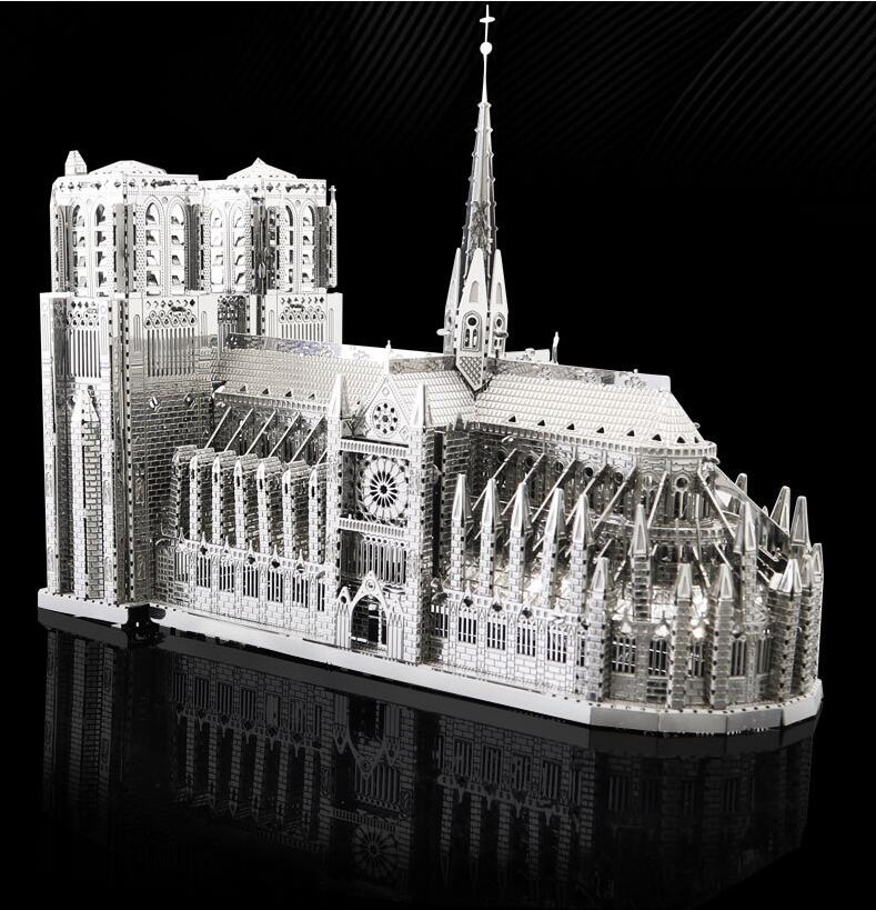 Piececool 3D Metal Puzzles for Adults and Teens, Notre Dame De Paris Church Metal Model Kit, Challenge French Cathedral Brain Teaser Architecture Building Blocks Puzzle Learning Toys, 382 Pcs