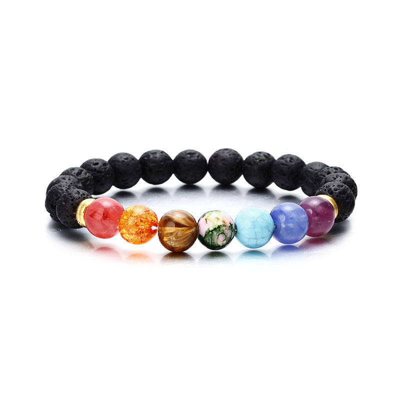 ns34 Volcanic Stone Beaded Bracelet Natural Color Block Onyx Stone Yoga Energy Bracelet
