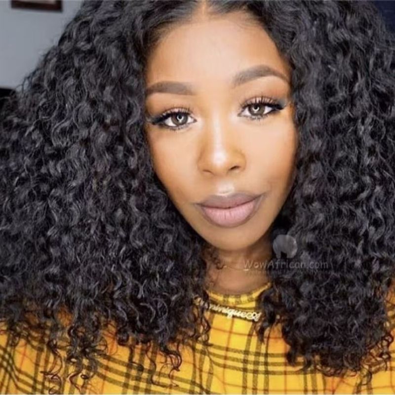 Wig African small curly middle parted shawl wig European and American wig black medium long curly hair black