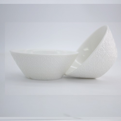 Small White Pearl Antiskid Ceramic Porcelain Embossed Microwave safe Bowls - For Cereal, Soup, Salad, Pasta, Rice, Dessert - XC-27