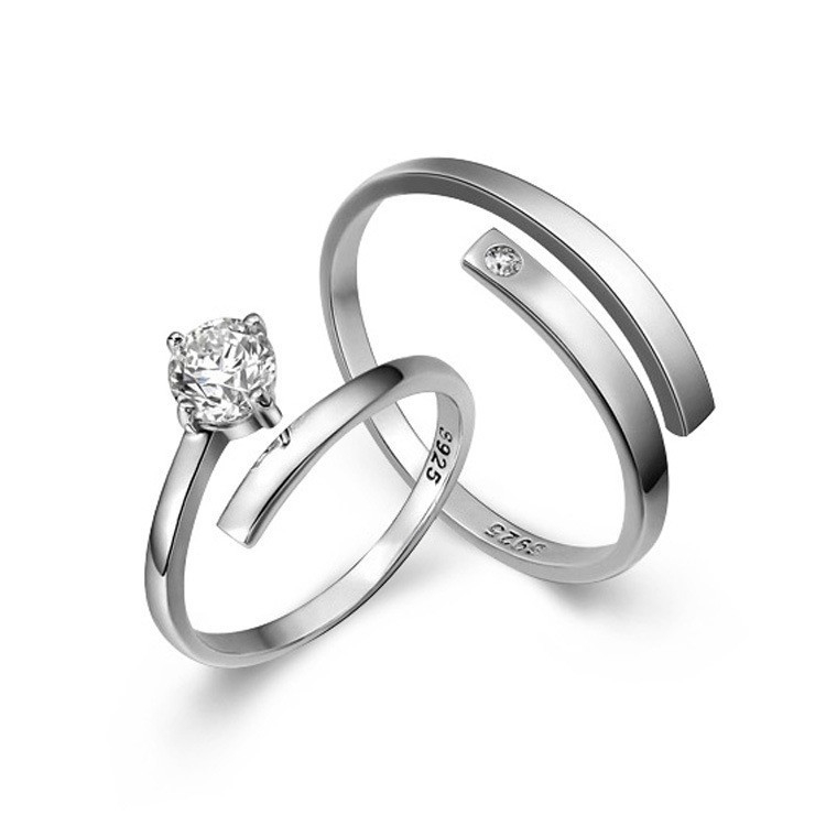 TL-098 925 Sterling Silver Couple Rings, Opening Adjustable Eternity Promise Engagement Wedding Statement Rings Simple Jewelry Gifts for Women Girls Men BFF