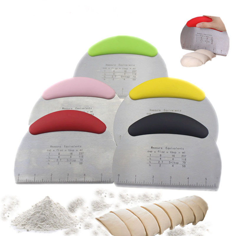 Dough Bench Scraper Chopper,Stainless Steel Pastry Cutter with Ergonomic Rubber Non-Slip Grip,Pro Kitchen Tool 