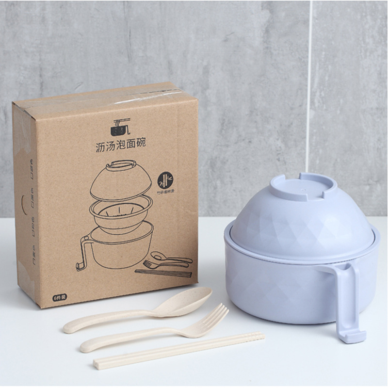 1 Set Noodle Bowl Large Capacity Plastic Noodle Bowl Multi-use Anti-slid Base with Lid Food Bowl Home Kitchen Tableware Bowls
