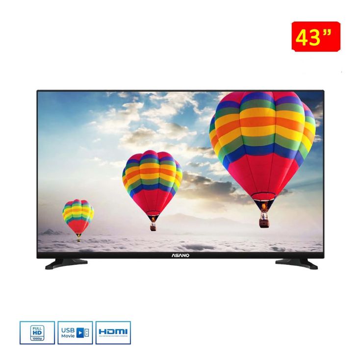 Asano 43″ Digital Satellite High Definition TV - Digital/Satellite Reciever - Screen Resolution: 1366 X 768 pixels - Connectivity: 1xUSB 2.0, 3xHDMI, Av video in and out - VGA - Voltage: 110 – 240V - Frequency: 50-60 Hz