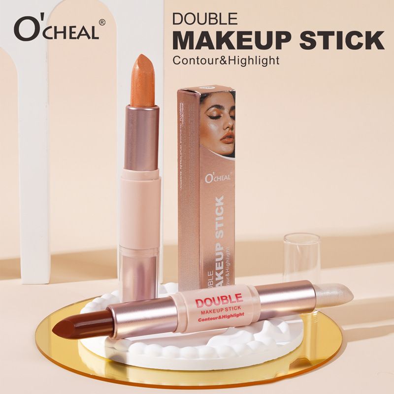 O'CHEAL 3 Shades 2-in-1 Dual-Ended Highlight & Contour Stick, Cream Bronzer and Shimmer Highlighter Makeup Pen, Long Lasting Waterproof Face Sculpting Stick for All Skin Tones
