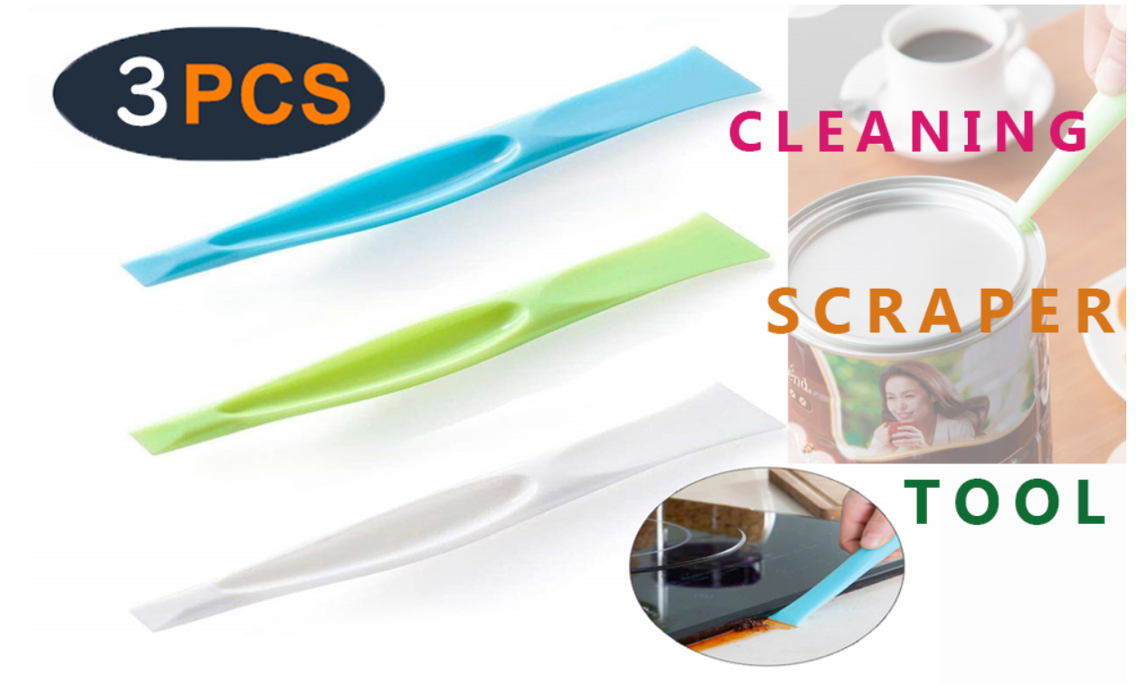 Cleaning Scraper Tool Kitchen Plastic Scraper Multipurpose Stiff Grill Scraper Scratch Free Cleaning Tool Can Opener Sticker Scraper Label Remover Gum Scraper Bottle Opener – 3 PCS