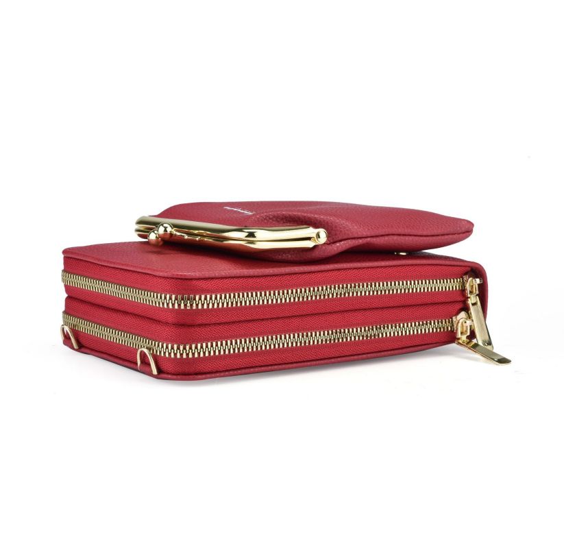 New cell phone bag female simple Korean version purse double zipper bag lychee pattern single shoulder shoulder bag female