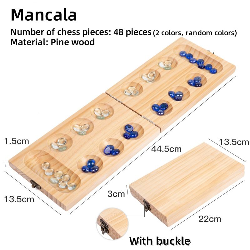 Mancala Can be folded Glass bead chess piece toy Pine wood Board Games 