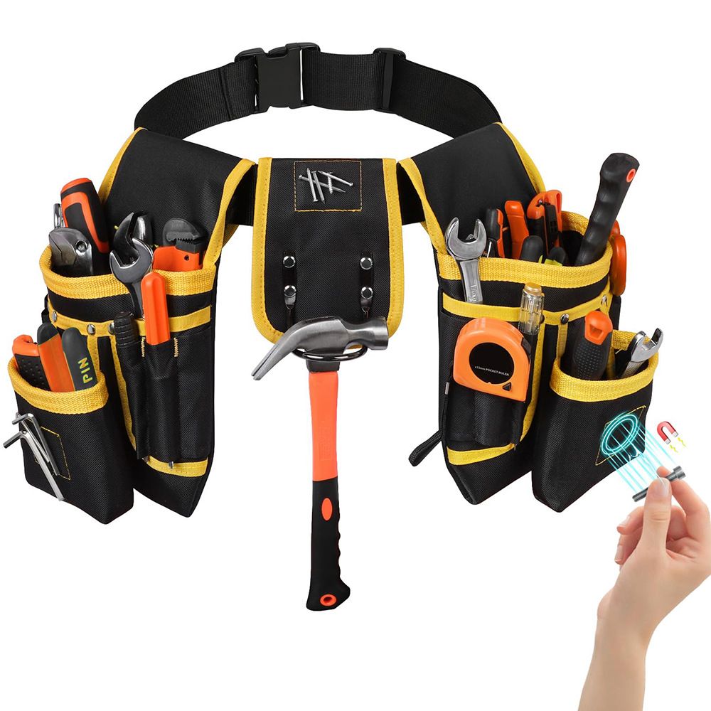 Magnetic Tool Belt with Multiple Pockets, Adjustable Tool Storage Pouch, Multifunctional Maintenance Hardware Tool Organizer Bag
