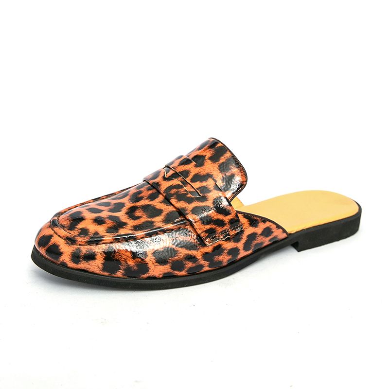 Youth Men Leisure Cool Mules Man Summer Slippers Fashion Casual Leather Loafers Flats Shoes Pu Breathable Slip On Footwears ForBrown