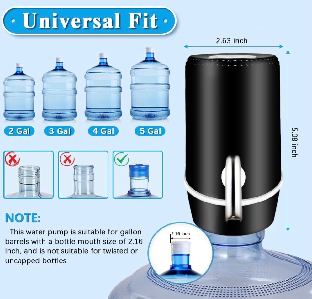 Water Dispenser for 5 Gallon Bottle, Electric Water Pump for 5 Gallon Jug with Switch and USB Charging, Portable Automatic Water Jug Dispenser for Camping, Travel, Home, Kitchen, Office
