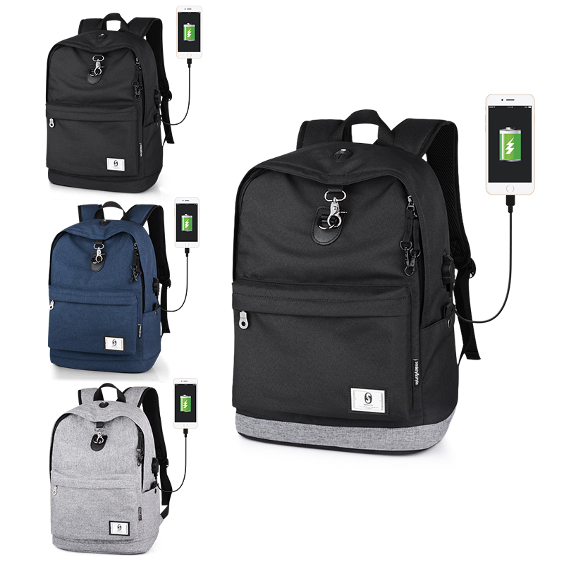 B274 Men Nylon Large Capacity Backpack Rucksack Anti Theft Shoulder Bag with USB Charging Port Travel Bag