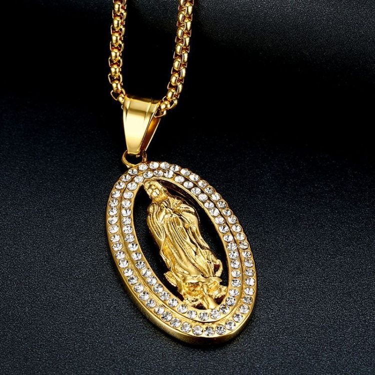 Necklace Virgin Mary Pendant necklace Europe and America Hip Hop Jewelry Titanium steel Gilding Diamond inlay Pendant necklace CRRSHOP unisex men women present 