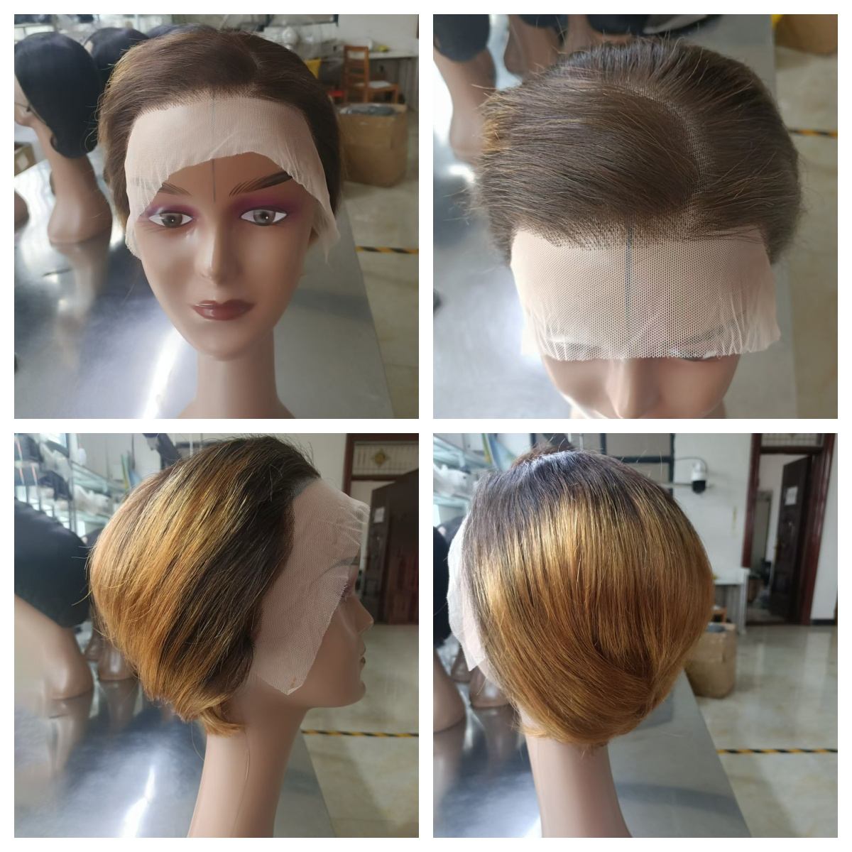 Highlight Human Hair pixie Wigs 13*4 Closure HD Lace Front Wigs Human Hair For Women 8 Inch